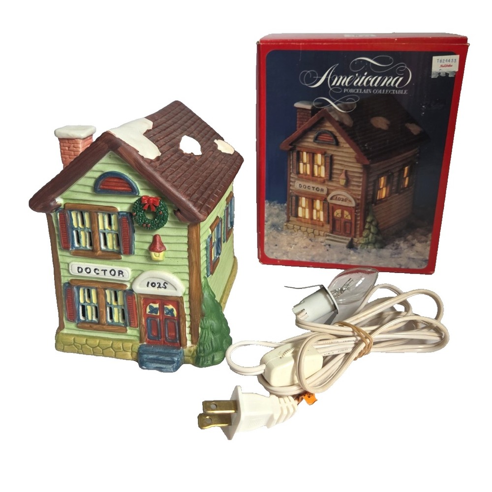 Americana Collection Doctors Office Porcelain Lighted House Seasonal Vtg Deco